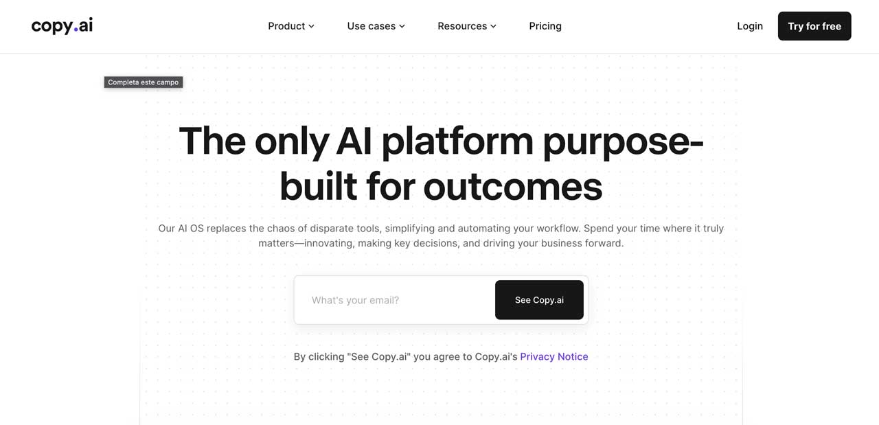 Copy.ai: Elevando la Escritura Creativa a Nuevos Niveles. Herramienta de Inteligencia Artificial para el sector creativo.